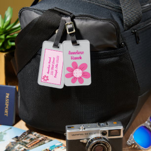 Personalised Pink Cute Fun Pickleball Flowers Luggage Tag
