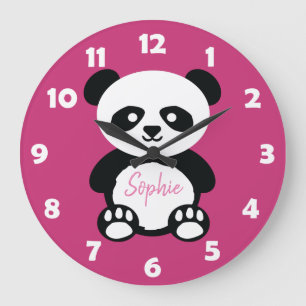 Personalised Pink Cute Panda Bear Kids Kawaii Large Clock