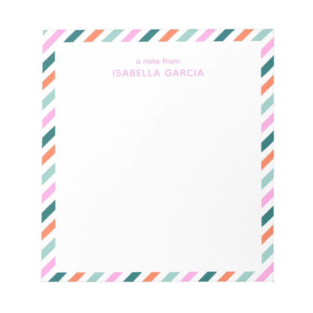 Personalised Pink Cute Striped Notepad (Front)