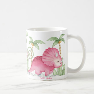 Personalised Pink Cute Triceratops Dinosaur Coffee Mug