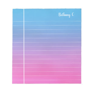 Personalised Pink Cyan Gradient Lined  Notepad