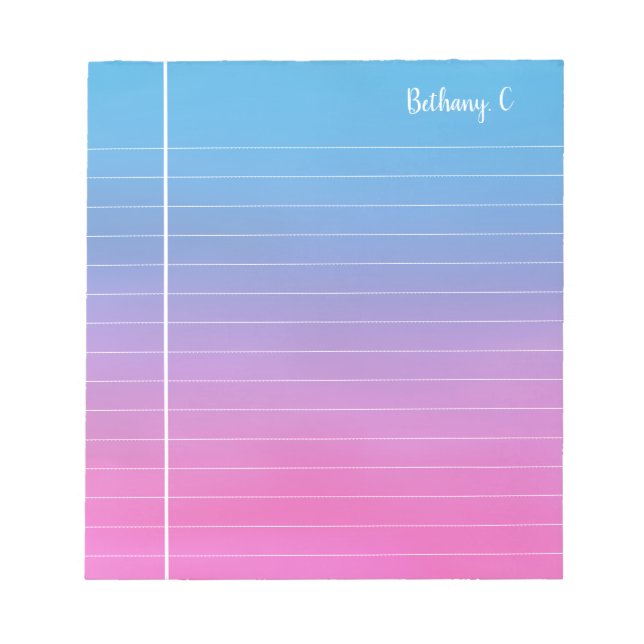 Personalised Pink Cyan Gradient Lined  Notepad (Front)
