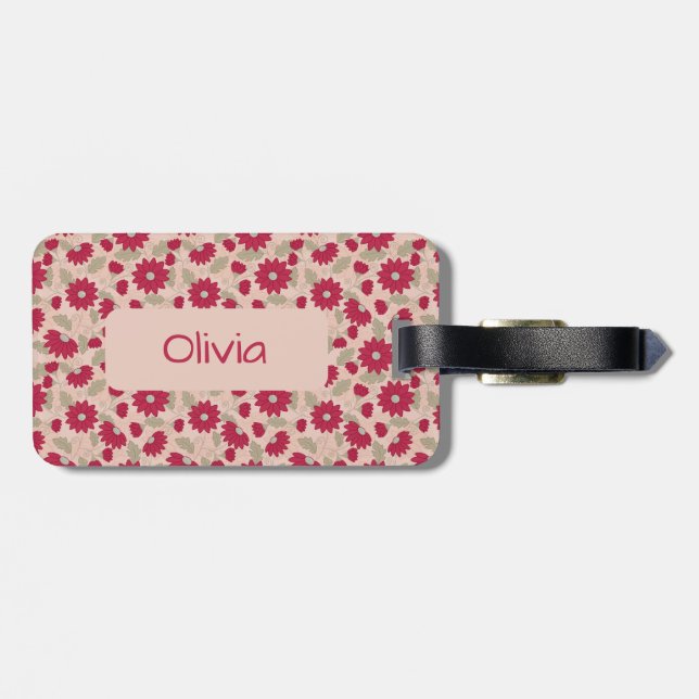 Personalised pink daisies luggage tag (Back Horizontal)