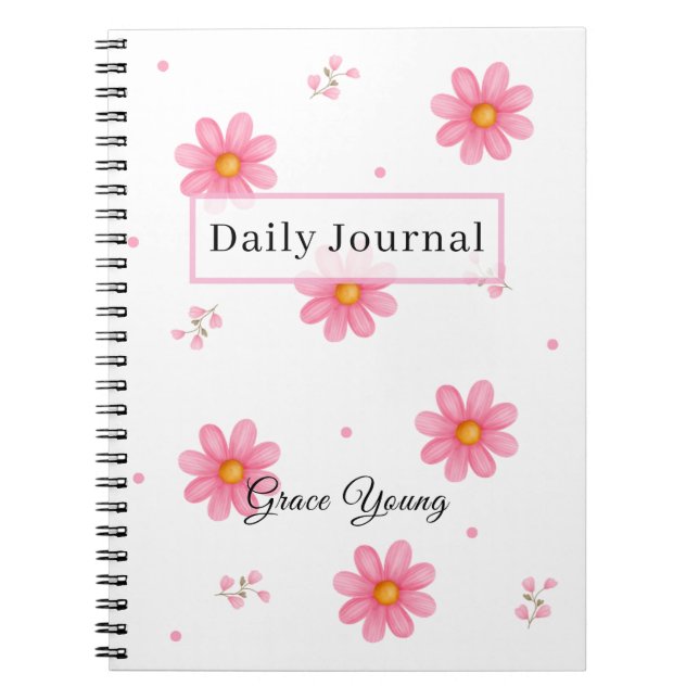 Personalised Pink Daisy Daily Journal Custom Name (Front)