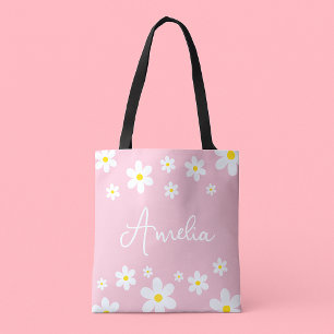 Personalised Pink Daisy Floral Tote Bag