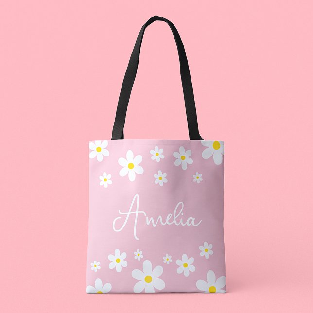 Personalised Pink Daisy Floral Tote Bag (Creator Uploaded)