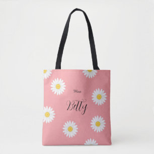 Personalised Pink Daisy Flower Tote Bag