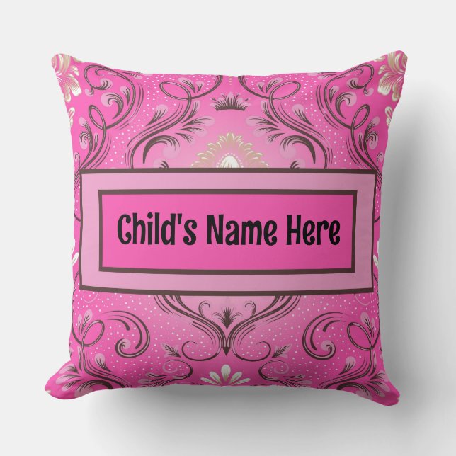 Personalised Pink Damask Throw Pillow (Front)