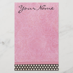 Personalised Pink Damask with Polka Dot Stationery
