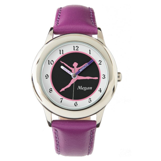 Personalised Pink Dancer on Black Watch (Front)