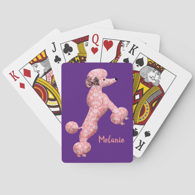 Personalised Pink Dancing Poodle Dog Playing Cards (Back)