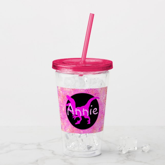 Personalised Pink Dinosaur Hide Acrylic Tumbler (Back Ice)