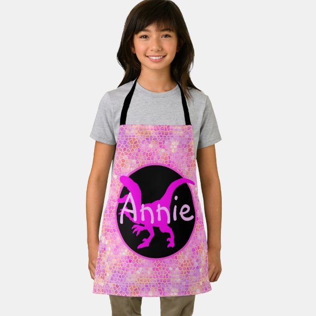 Personalised PInk Dinosaur Hide Apron (Insitu)