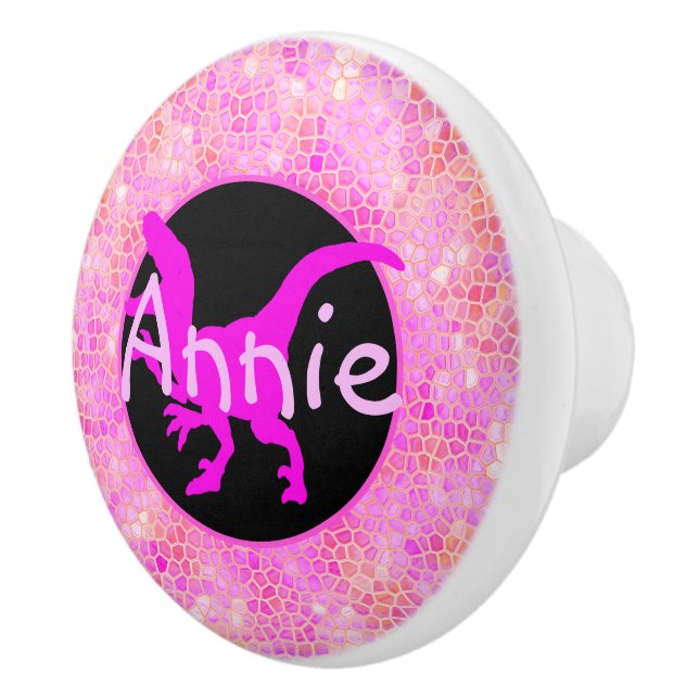 Personalised Pink Dinosaur Hide Ceramic Knob (Right)