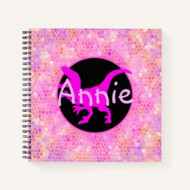 Personalised Pink Dinosaur Hide Notebook (Front)