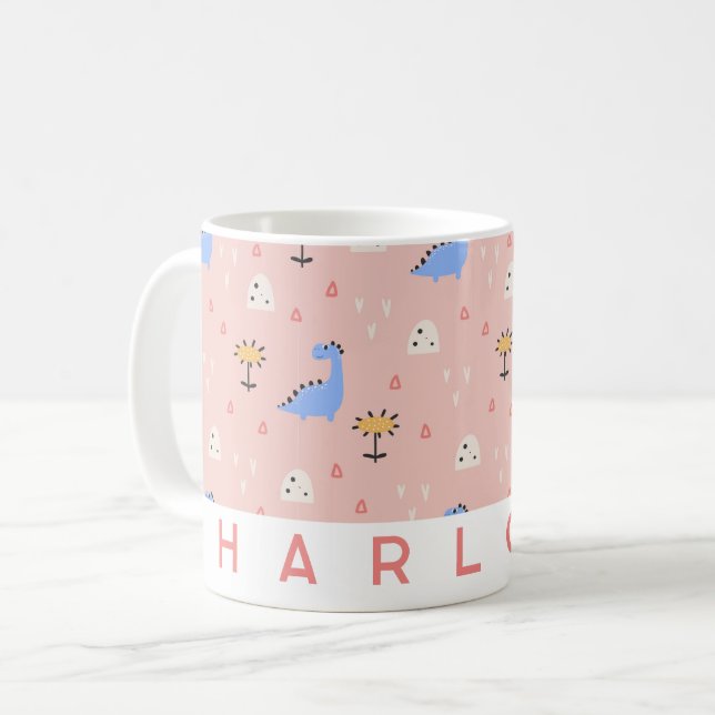 Personalised Pink Dinosaur Mug | Cute Custom Name  (Front Left)