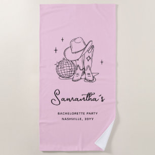 Personalised Pink Disco Cowgirl Bachelorette Party Beach Towel