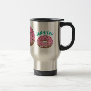 Personalised Pink Doughnut Doughnut Sprinkles Food Travel Mug