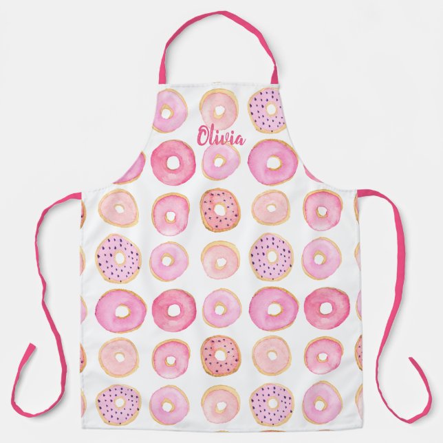 Personalised Pink Doughnut Pattern Apron (Front)