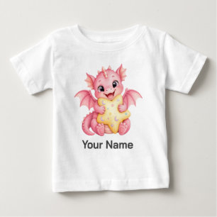 Personalised Pink Dragon With Star Pillow Baby T-Shirt