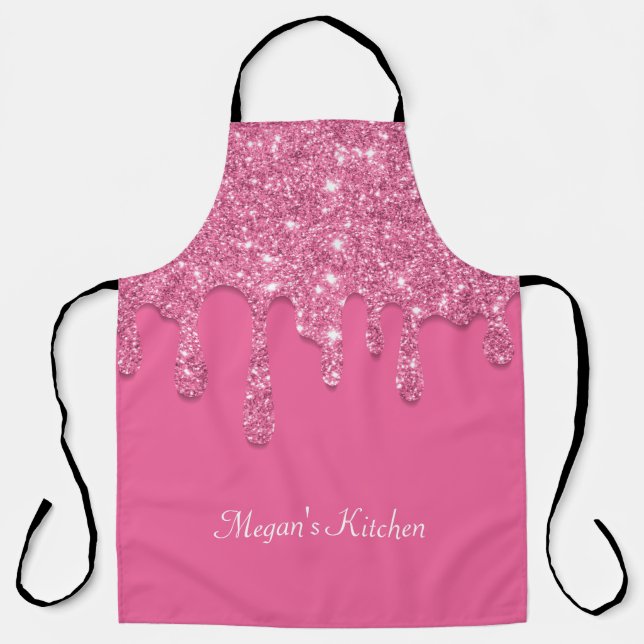 Personalised Pink Dripping Glitter Apron (Front)