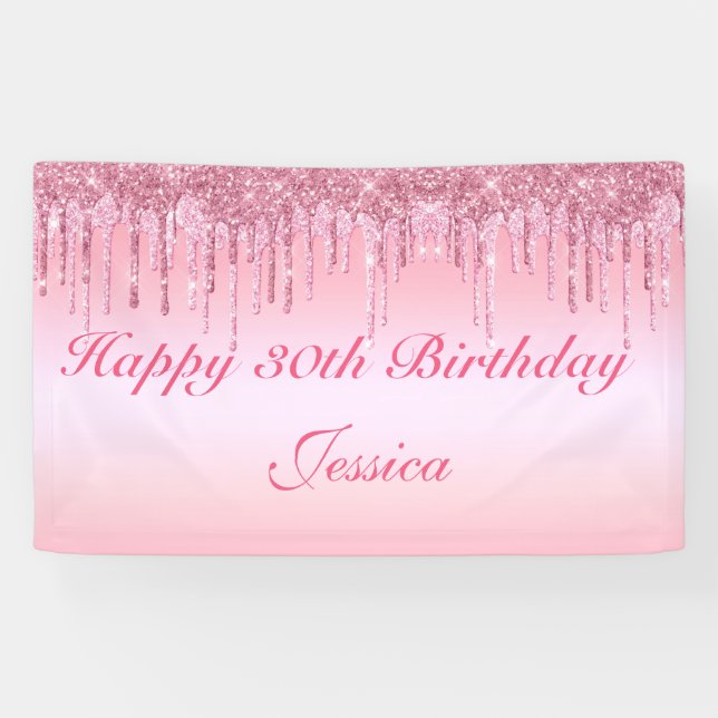 Personalised Pink Dripping Glitter Banner (Horizontal)