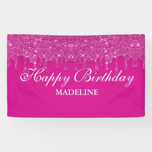 Personalised Pink Dripping Glitter Birthday Banner (Horizontal)