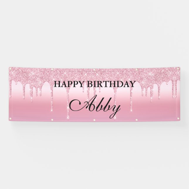Personalised Pink Dripping Glitter Birthday Banner (Horizontal)