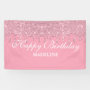 Personalised Pink Dripping Glitter Birthday Banner