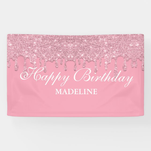 Personalised Pink Dripping Glitter Birthday Banner (Horizontal)