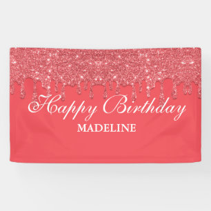 Personalised Pink Dripping Glitter Birthday Banner