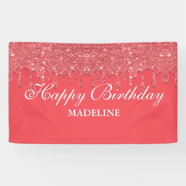 Personalised Pink Dripping Glitter Birthday Banner (Horizontal)