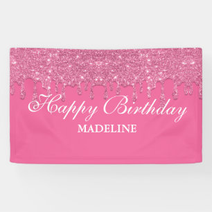 Personalised Pink Dripping Glitter Birthday Banner