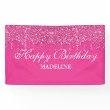 Personalised Pink Dripping Glitter Birthday Banner