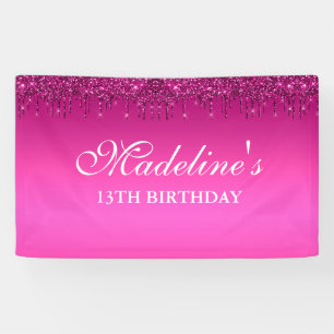 Personalised Pink Dripping Glitter Birthday Banner