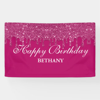 Personalised Pink Dripping Glitter Birthday Banner