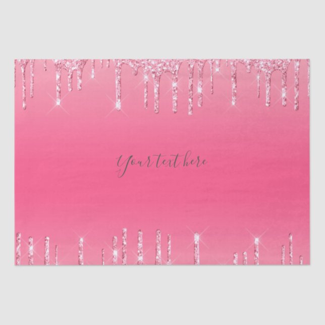 Personalised Pink Dripping Glitter Girly Trendy Tissue Paper (Front)