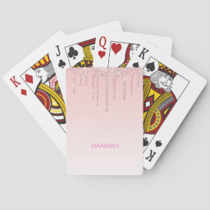 Personalised Pink Dripping Glitter Playing Cards