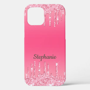 Personalised Pink Dripping Glitter Trendy Glam iPhone 12 Case
