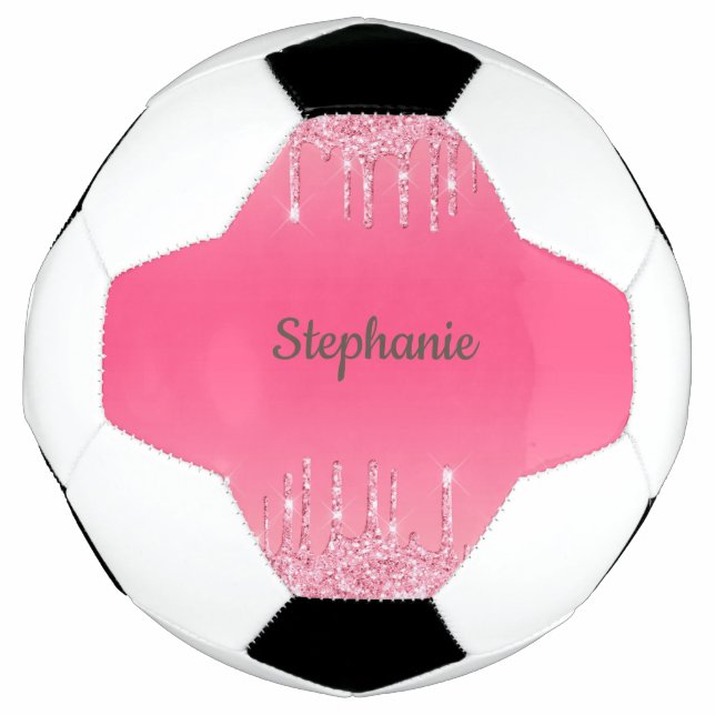 Personalised Pink Dripping Glitter Trendy Glam  Football (Front)