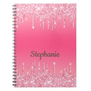 Personalised Pink Dripping Glitter Trendy Glam Notebook