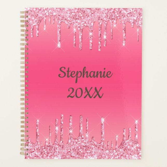 Personalised Pink Dripping Glitter Trendy Glam Planner (Front)