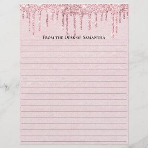 Personalised Pink Dripping Glitter Trendy Lined   Custom Letterhead