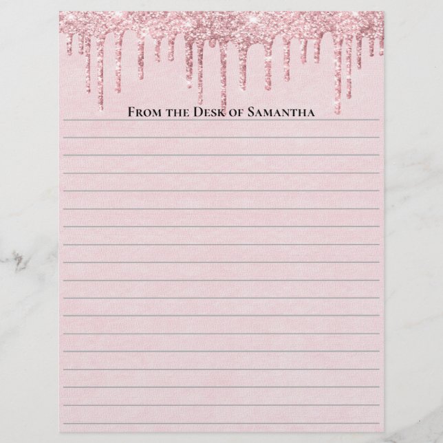 Personalised Pink Dripping Glitter Trendy Lined   Custom Letterhead (Front)