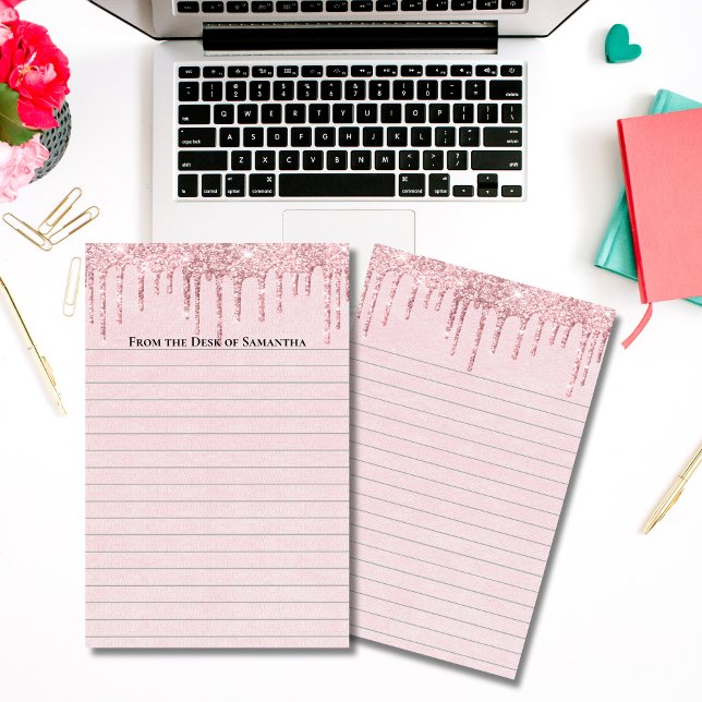 Personalised Pink Dripping Glitter Trendy Lined  Stationery (Personalized Pink Glitter Stationery. Personal or small business)