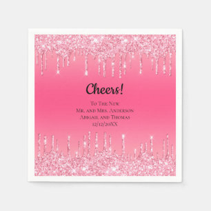 Personalised Pink Dripping Glitter Trendy Wedding  Napkin