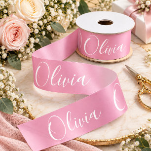 Personalised Pink Elegant Name Satin Ribbon