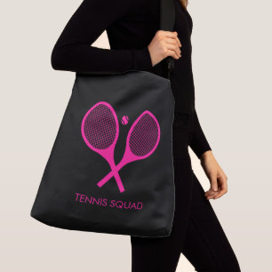 Personalised Pink Elegant Tennis Large Black Crossbody Bag