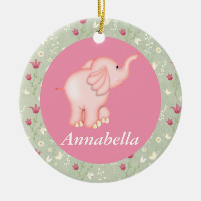 Personalised Pink Elephant Baby Birth Ornament (Front)