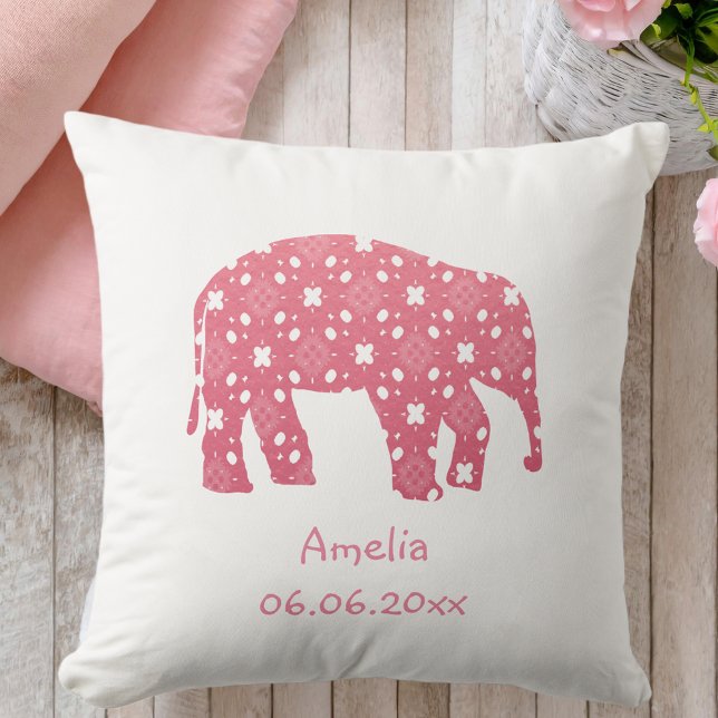 Personalised Pink Elephant Baby  Cushion (Creator Uploaded)